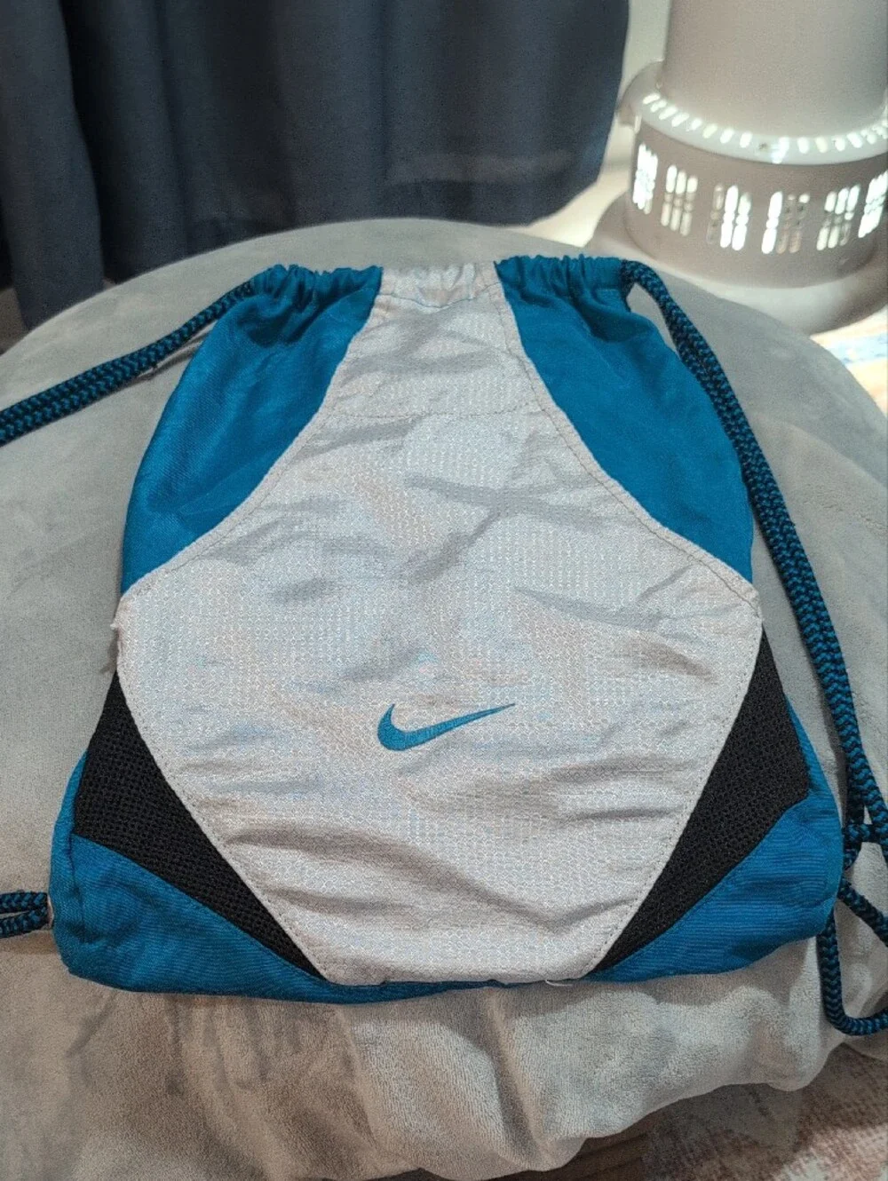 Nike Blue and White Drawstring Gym Bag